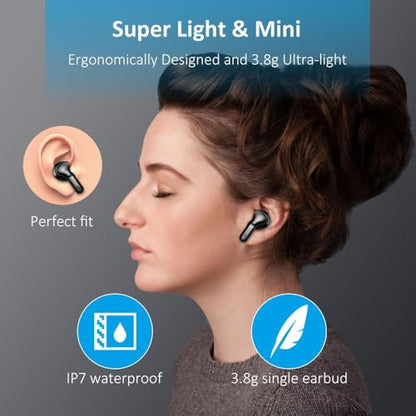 Wireless Earbuds, 2026 Bluetooth 5.4 Headphones NEW Ear Buds 40H Bass Stereo in-Ear Earphones ENC Noise Cancelling Earbuds with 4 HD Mic, USB-C LED Display IP7 Waterproof Sport Headset for Android iOS - color: Dark Black