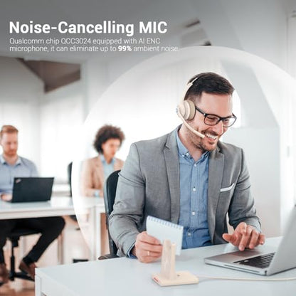 JIAMQISHI Bluetooth Wireless Headset with Mic for Work, Bluetooth 5.2, Advanced Noise Reduction Microphone, Clear Calls - Comfortable On-Ear Headphones, Applicable to PC, Laptop, Phone, Android, Zoom - color: White