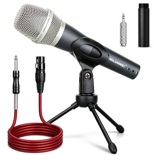 Professional Dynamic Microphone - Handheld Wired Microphone for Singing, for Speakers, Karaoke Machines, amplifiers, Mixers, with 14 Foot XLR to 1/4 inch Audio Cable and Desktop Stand Set