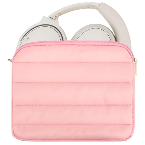 Geekria NOVA Headphones Puffy Pouch Compatible with JBL Tour One M3, Bose QC Ultra, Sennheiser PXC 550-II, Soft Shell Replacement Protective Travel Carrying Bag with Cable Storage (Pink) - color: Pink