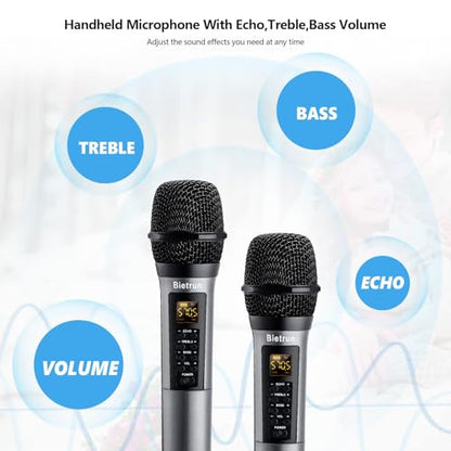 Wireless Microphone with Echo/Treble/Bass, 1/4'' Plug Rechargeable Receiver