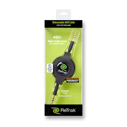 ReTrak Retractable 3.5mm Audio Cable, Black (ETCABLE3535), 5- Feet, Old Black - color: Old Black, size: 5- Feet