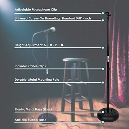 Behringer P16-MB Mounting Bracket for PowerPlay P16-M & Microphone Stand - Universal Mic Mount with Heavy Compact Base, Height Adjustable (2.8’ - 5’ ft.) - PMKS5