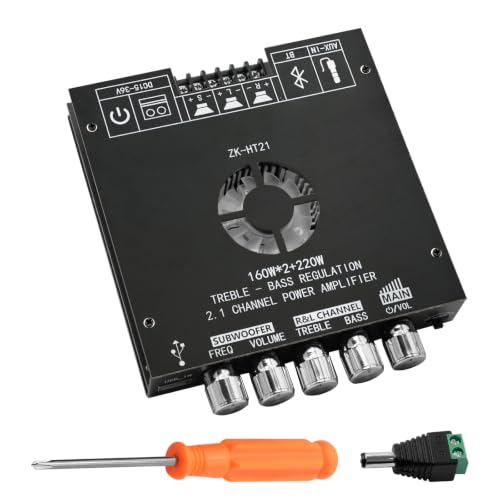ZK-HT21 Bluetooth Amplifier Board, 160W×2+220W 2.1 Channel Subwoofer Audio Amplifier DC 15-36V Hi-Fi Bluetooth Module TDA7498E Chips BT/USB/AUX Input - size: Large