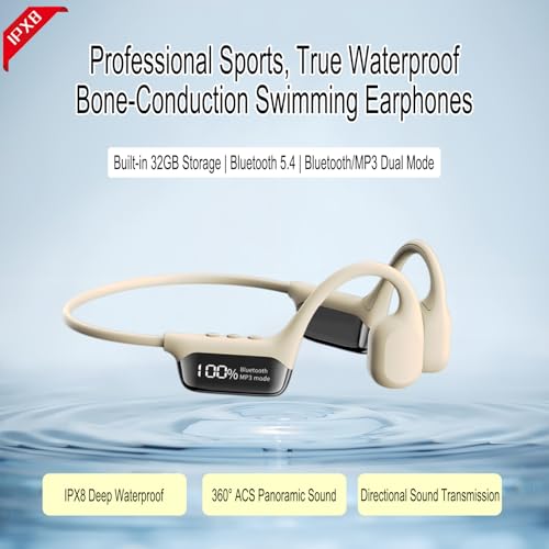 Swimming Headphones Bone Conduction Open Ear Headset MP3 Player Built-in 32G Memory IP68 Underwater Waterproof Stereo Bluetooth Earphone LED Screen for Driving Bicycling Running Skiing-S10 White - color: Swim Headphone X6 White