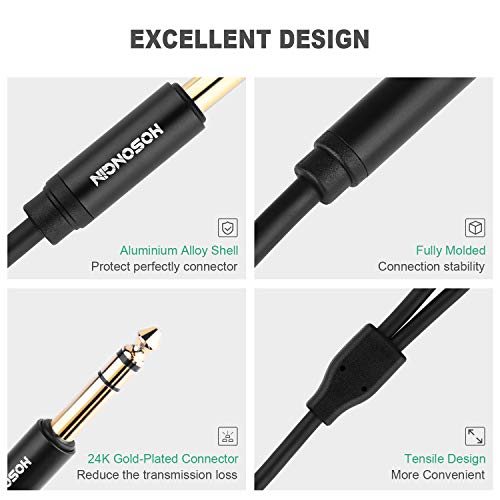 HOSONGIN 1/4" Splitter Cable, TRS to Dual 1/4" TRS Stereo Y Adapter, Gold-Plated Connectors, High-Fidelity Sound, Durable Aluminum Alloy Shell for Studio, DJ, Headphones, Live Sound Systems - 1.6Ft - style: 1/4" TRSM to Dual 1/4" TRSF