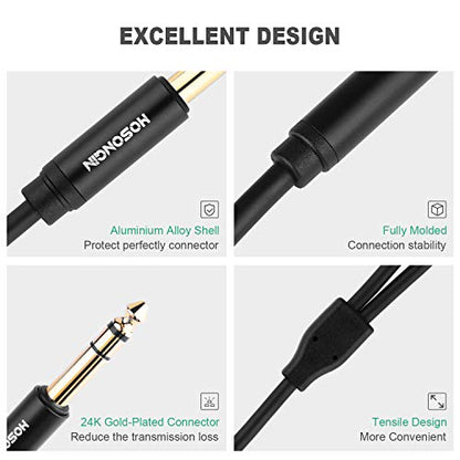 HOSONGIN 1/4" Splitter Cable, TRS to Dual 1/4" TRS Stereo Y Adapter, Gold-Plated Connectors, High-Fidelity Sound, Durable Aluminum Alloy Shell for Studio, DJ, Headphones, Live Sound Systems - 1.6Ft - style: 1/4" TRSM to Dual 1/4" TRSF