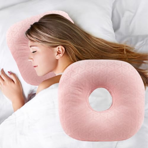 Ear Piercing Pillow with Hole for Cartilage Piercings, CNH Support (Lightpink Herringbone) - color: Lightpink Herringbone