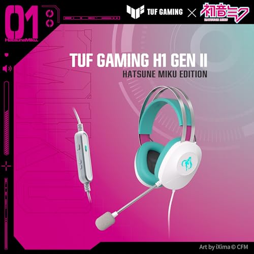 ASUS TUF Gaming H1 Gaming Headset Wired, Discord Certified Mic - Aqua | 40mm Drivers, Virtual 7.1 Surround Sound, TeamSpeak-Certified Mic, Removeable Ear Cushions, for PC, PS5