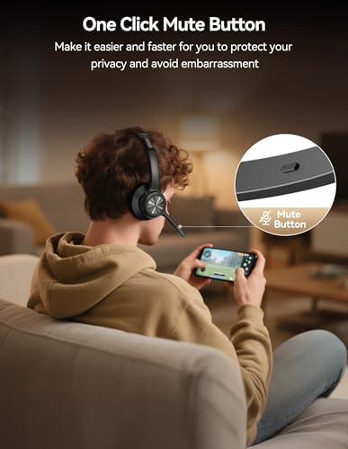 TECKNET Trucker Bluetooth Headset, Wireless Headset with Mic for Work, V5.2 Bluetooth Headphones with AI Noise Cancelling Microphone, 60H Battery, On-Ear Headphones for Call Center, Office, Drivers