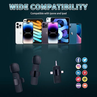AMOOX Wireless Lavalier Microphone for iPhone Camera Live Streaming, Vlogging, Cordless Omnidirectional Clip Mic, Plug-Play Microphone for Interview Video Podcast Vlog YouTube - style: Three in One Set
