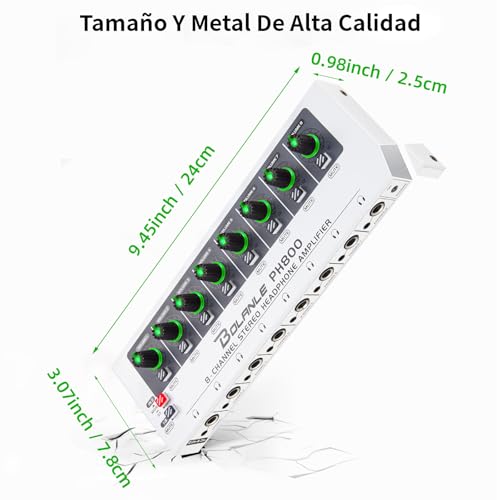 Bolanle PH400 8-Channel Headphone Amplifier 16-Output 3.5mm 6.35mm 250Ω | Drives up to 250Ω Headphones for Studio, Band, Home Recording - size: PH800