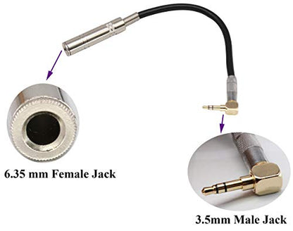 90 Degree 1/8 to 1/4 Stereo Adapter Cable, TRS 90 Degree 3.5mm Male to 6.35mm Female Stereo Audio Adapter for Amplifiers, Guitar,Home Theater Devices,Laptop etc.(9inch/24cm (Pack of 2) - size: 9 inch / 24 cm (Pack of 2)