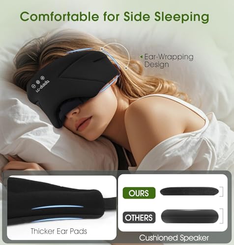 Sleep Mask with Headphones Bluetooth 5.4, LC-dolida Soft Bamboo Cotton Wireless Bluetooth Sleep Mask, Music Sleeping Headphones Cooling & Breathable, Ultra-Thin Stereo Speaker for Side Sleepers - color: Ink