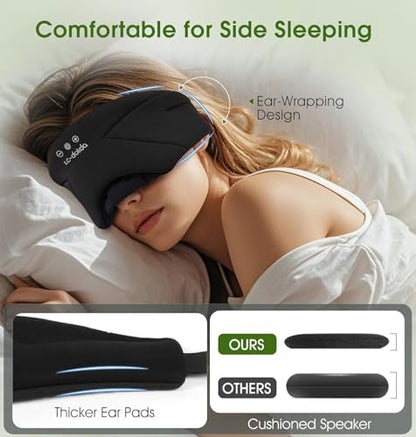 Sleep Mask with Headphones Bluetooth 5.4, LC-dolida Soft Bamboo Cotton Wireless Bluetooth Sleep Mask, Music Sleeping Headphones Cooling & Breathable, Ultra-Thin Stereo Speaker for Side Sleepers - color: Ink