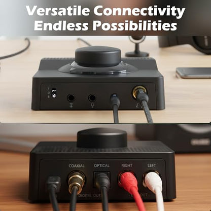 H1 DAC Amp, Digital to Analog Headphone Amp for PC, 3.5MM/6.35MM/Mic/EQ Optical/Coaxial/RCA Outputs with Treble & Bass Switch, Mini USB HiFi Headphone Amplifier for Mac PS5 Home Stereo