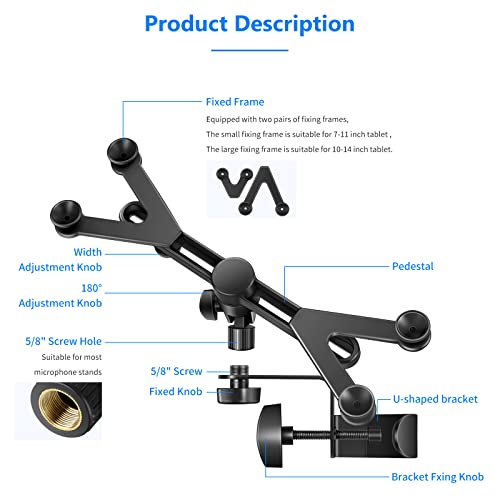 Neewer Adjustable Tablet Holder Mount with 360 Degree Swivel Clamp - Compatible with iPad, iPad Pro, Nexus, Galaxy - style: NW-105-1