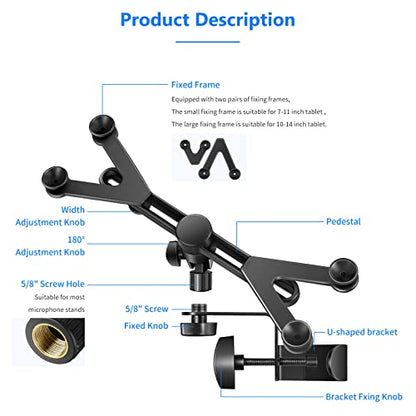 Neewer Adjustable Tablet Holder Mount with 360 Degree Swivel Clamp - Compatible with iPad, iPad Pro, Nexus, Galaxy - style: NW-105-1