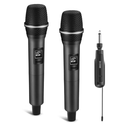 Wireless Microphones, Dual Handheld Dynamic Mic with Ultra-Stable Rechargeable Receiver | 200ft Freedom |Zero Dropouts | 40H Duration |Plug and Play| Karaoke Microphone for Singing, Meeting - color: Black