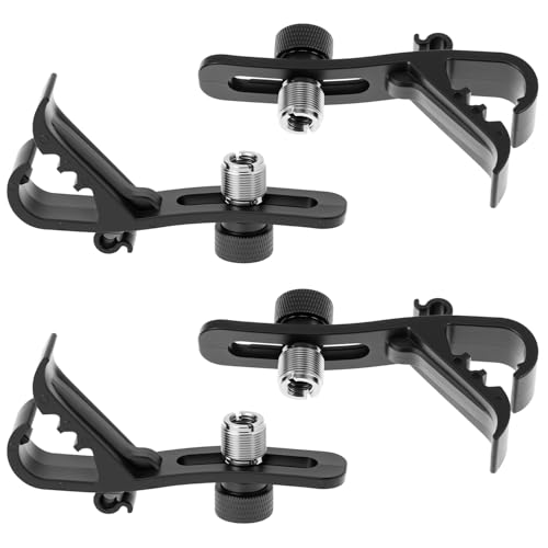 QWORK Shockproof Drum Microphone Clips, 4pcs Adjustable Mic Securing Clamp Mounts for Studio Drum Recording