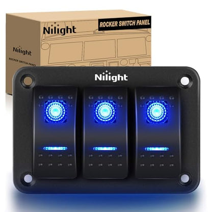 Nilight 90017C 3 Gang Aluminum Panel Toggle Dash 5 Pin On/Off Pre-Wired Rocker Switch Holder for Automotive Car Marine Boat, 2 Years Warranty,Blue - color: Blue, size: 3 Gang