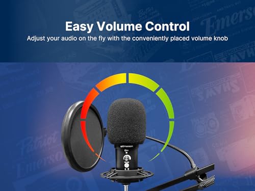 Emerson EAM-9051 USB Gaming & Streaming Condenser Microphone with Pop Filter, Shock Mount, Cardioid Pickup Pattern, and Plug-and-Play Setup – Perfect for Gamers, Streamers, and Podcasters