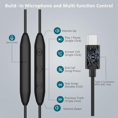 USB C Wired Earbuds Compatible with Apple iPhone 17 16 Plus 15 Pro Max 16e USB C Headphones for Samsung Galaxy S25 FE Edge S24 S23 S22 Ultra Earphones Wired Type C for Pixel 10 9 Oneplus 12