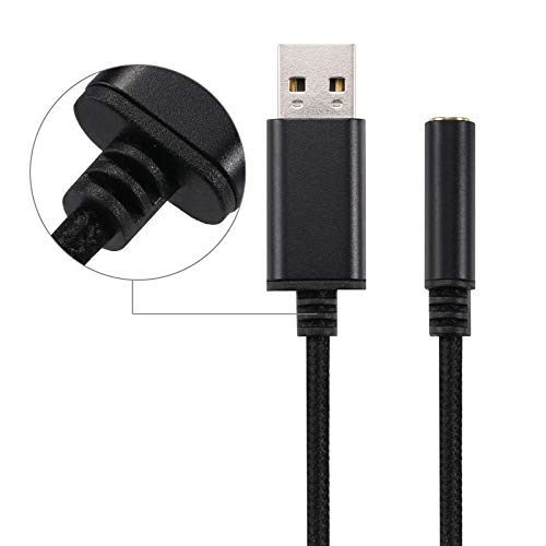 USB to 3.5 mm Jack Audio Headset Adapter Cable 0.6 Feet,External Stereo Sound Card Supported USB to TRRS 4-Pole aux Port Headphones, Plug connectors Compatible with Laptop,PC, Mac, PS4 etc (Black) - color: Black