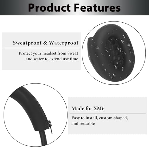 Adhiper XM6 Sweat Covers Accessories for Sony WH-1000XM6 - Black | Soft Silicone Case, 2-in-1 Headphone Cover with Earpad Covers & Headband Cover, Sweatproof & Easy to Clean & Secure Fit - color: Black