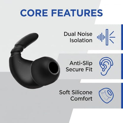 Universal Silicone Double Flange Ear Tips & Anti-Slip Ear Hooks Kit Black | 2 Pairs Ear Hooks + 6 Pairs L/M/S Earbuds Tips Replacement for In-Ear Headphones - color: Black
