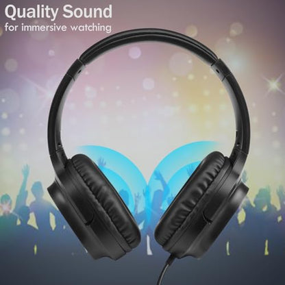 18Ft Extra Long Cord Headphones for TV Watching & PC with Volume Control | Over Ear Stereo Headset with 5.5M Extension Spring Coiled Cord, Universal 3.5mm AUX Audio, Ideal Gift for Parents & Seniors