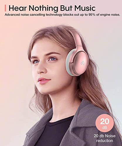 INFURTURE H1 Active Noise Cancelling Bluetooth Headphone Over Ear Deep Bass | Comfortable, Hi-Fi Stereo, 90H Playtime, Low Latency, Foldable Lightweight for Travel, Office, Sport Running - Pink - color: Rose gold