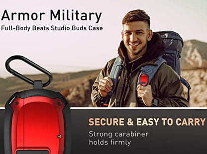 Compatible with Beats Studio Buds/Buds+ Case Cover 2021/2023, [Secure Lock] Cool Beats Studio Buds Plus Protective Shell Men Women with Keychain for New Beats Studio Ear Buds Case - Red[CASE ONLY] - color: Black/Red