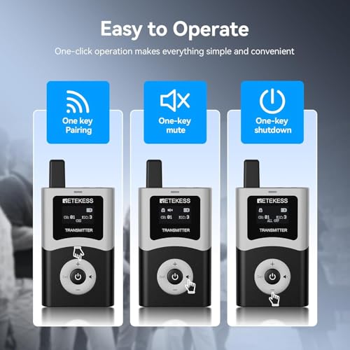Retekess T130U (4nd Gen T130) Tour Guide System,Tour Guide Headset(1TX 5RX) | for Church, School, 200M, 40H, U-Band, Clear Sound Quality, Wireless Connection, One-Key Operation - style: 1-5