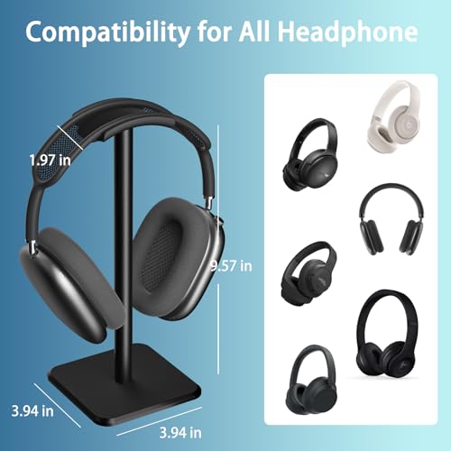 Headphone Stand - Headset Stand with Aluminum Hanger (Black) | Headphone Holder for AirPods Max, Sony, Bose, Beats and More - color: Black