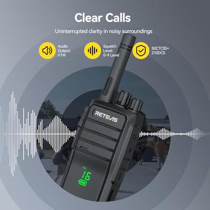 Retevis RT21H Walkie Talkies Long Range, 2 Way Radio with Earpiece 10 Pack | RT21 V2.0 for School Security, Durable FRS Two Way Radio, Shatterproof Hidden Display, Upgraded Type-C, Surveillance Headset