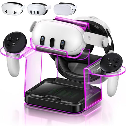 Kickdot Charging Dock for VR 3S/3/2 Headset with LED Indicator, VR 3 Headset Accessories Incl. Fast Charging Station, VR 3S Charger Adapter, 4x1100mAh Rechargeable Batteries