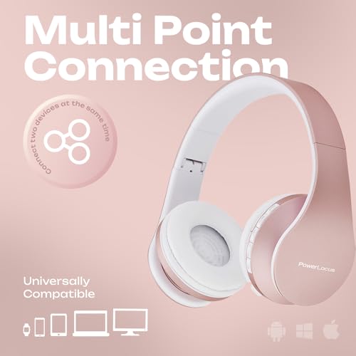PowerLocus Wireless Bluetooth Over-Ear Stereo Foldable Headphones, Wired Headsets with Built-in Microphone for iPhone, Samsung, LG, iPad (Rose Gold) - color: Rose Gold