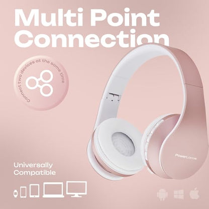 PowerLocus Wireless Bluetooth Over-Ear Stereo Foldable Headphones, Wired Headsets with Built-in Microphone for iPhone, Samsung, LG, iPad (Rose Gold) - color: Rose Gold