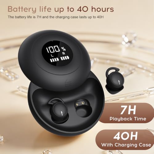 Sleep Earbuds Bluetooth with Noise Blocking for Side Sleepers | Wireless Sleeping Headphones,with LED Display,Invisible Sleep Earbuds,Black - color: Black