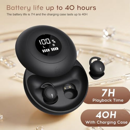 Sleep Earbuds Bluetooth with Noise Blocking for Side Sleepers | Wireless Sleeping Headphones,with LED Display,Invisible Sleep Earbuds,Black - color: Black