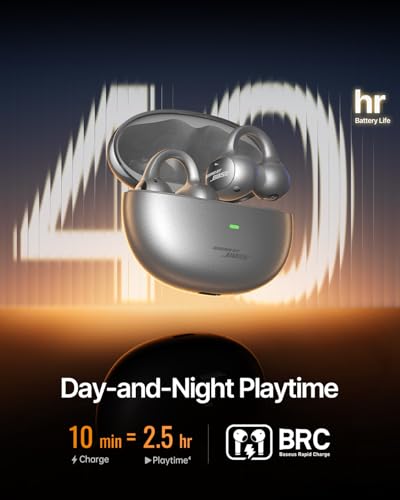 Baseus Inspire XC1 Open Ear Clip-On Earbuds, Sound by Bose, Dolby Audio, Adaptive Tunning Sound, Hybrid 2-Way Driver, Zero-Sense Air Cushion, 4-Mic Adaptive Clear Calls, IP66 Waterproof, 40H Playtime - color: Titanium