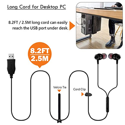 8.2Ft Long Cord USB Earbuds with Mic for Computer, Noise-Isolating | In-Ear Headphones with Microphone, Compatible with Laptop, Desktop PC & Chromebook, Secure Fit and Lightweight, CGS-W7