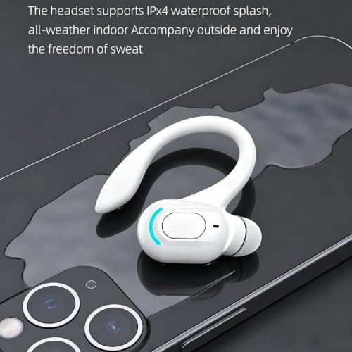 Wireless Headset Business Headphones,Waterproof Hanging Single Ear Earbuds,Mono Wireless Headset Noise Cancelling Sports Wireless Earpiece with Mic for Smart Phones (White) - color: White