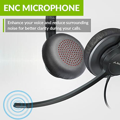 Avantree Dulcet Pro - Wired Headset with ENC Noise Cancelling Microphone, USB-A Connectivity, in-line Controls for Volume & Mic Mute, Adjustable Boom Mic for PC Computer Laptop