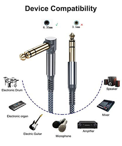 RUXELY 2Pack Right Angle 90 Degree 6.35mm TRS Instrument Cable and 6-Pack Guitar Patch Cables for Electric Guitar,Bass,Keyboard,Mixer,Amplifier/AMP,Speaker,Equalizer