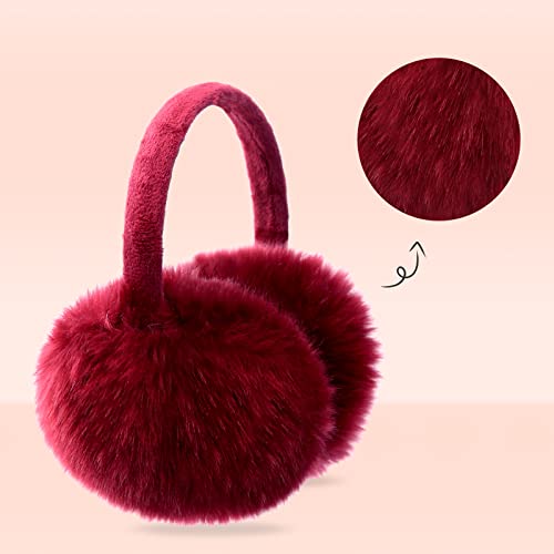 POXIMI Women Winter Earmuffs Girl Ski Adjustable Ear Covers for Kid Cute Bow Ear Warmer Outdoor Earmuff Fleece Lining - color: C-wine Red