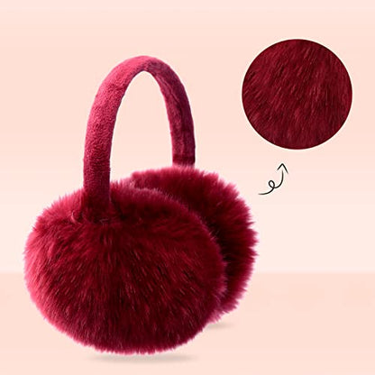 POXIMI Women Winter Earmuffs Girl Ski Adjustable Ear Covers for Kid Cute Bow Ear Warmer Outdoor Earmuff Fleece Lining - color: C-wine Red