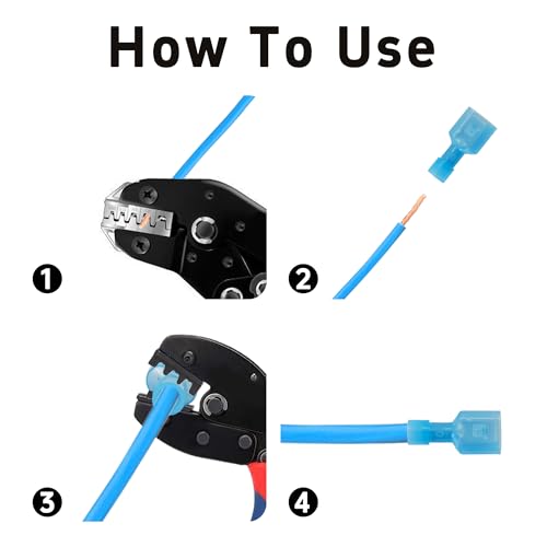 100Pcs Bule Male Spade Connectors 16-14 AWG, Nylon Insulated Quick Disconnect Terminals, Tinned Copper Crimp Wire Connectors for Automotive, Speaker, Electronics - size: 16-14 AWG