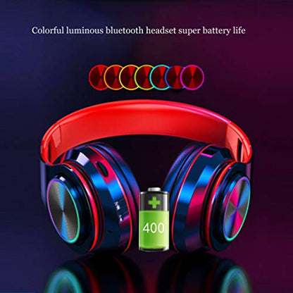 Kids Bluetooth Over Ear Headphones with LED Lights,BlackRed | Built-in Mic, Bluetooth 5.0, Wired and Wireless Foldable Stereo Headphones for Classroom, Office, Tablet, Airplane,Travel - color: Black